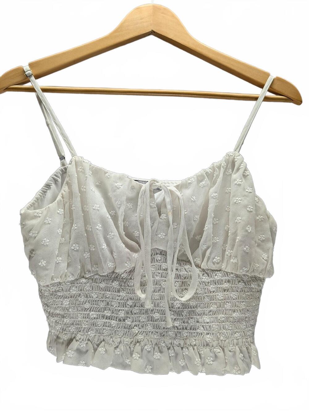 Kendall & Kylie White Floral Embroidered Smocked Crop Top M